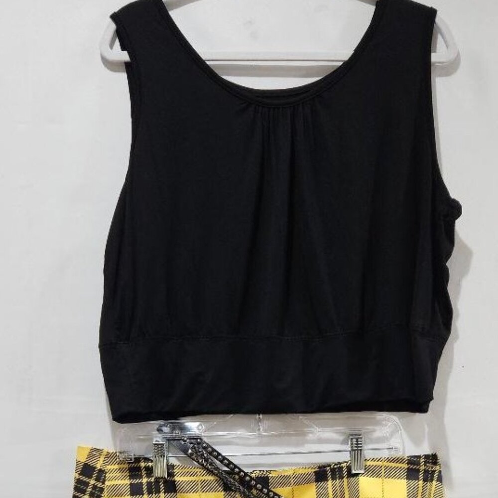 New RETRO UNIQUE VINTAGE YELLOW BLACK PLAID HIGH WAIST SWING SKATER SKIRT  18 - Picture 9 of 9